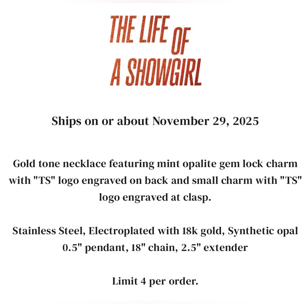 Taylor Swift The Life of A Showgirl Necklace TLOAS Necklace Opalite Necklace - Picture 3 of 3